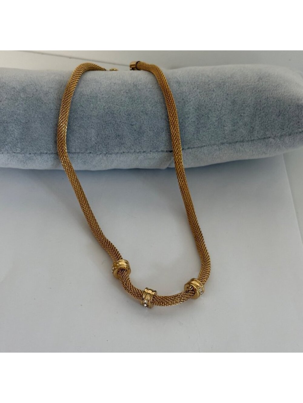 Gold-Tone Snake Necklace Rhinestone Embellished Beads 19 inch Classic Minimalist